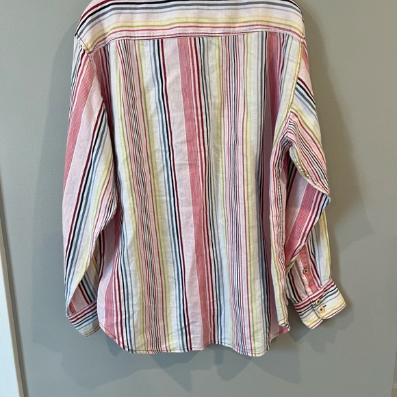 Tommy Bahama Relax 100% Linen Long Sleeve Button Front Shirt Mens Med Pink White - Picture 6 of 6
